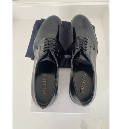 Prada Leather Lace Ups dnc115 In Black Brushed Leather