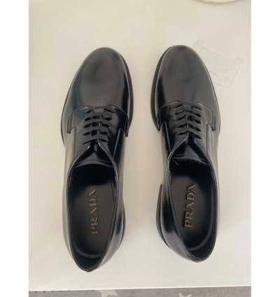 Prada Leather Lace Ups dnc115 In Black Brushed Leather