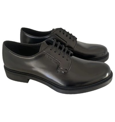 Prada Leather Lace Ups dnc115 In Black Brushed Leather