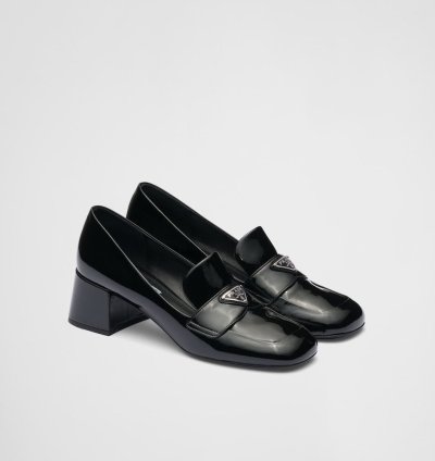 Prada Loafers Leather Black Chunk Heel Sz 8 5us 38 5