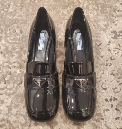 Prada Loafers Leather Black Chunk Heel Sz 8 5us 38 5