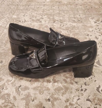 Prada Loafers Leather Black Chunk Heel Sz 8 5us 38 5