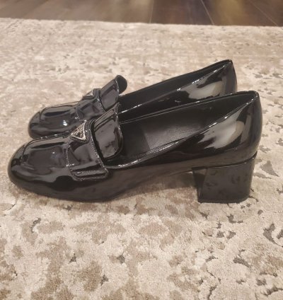 Prada Loafers Leather Black Chunk Heel Sz 8 5us 38 5