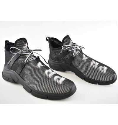 Prada Logo Knit Row Sock Black White Low Flat Trainer