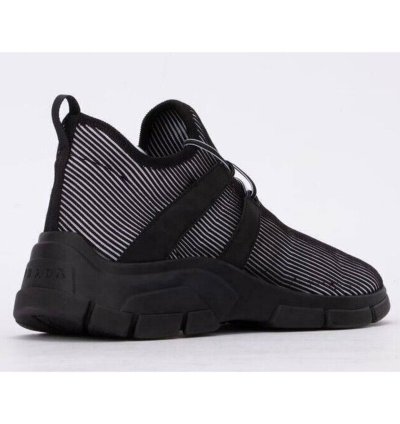 Prada Logo Knit Row Sock Black White Low Flat Trainer
