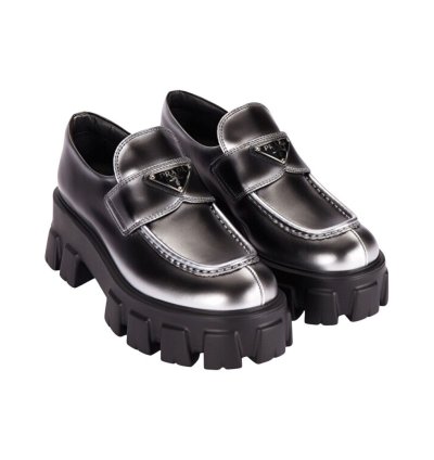 Prada Logo Monolith Leather Loafers