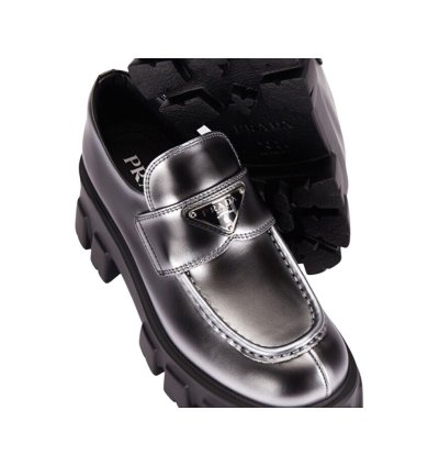 Prada Logo Monolith Leather Loafers