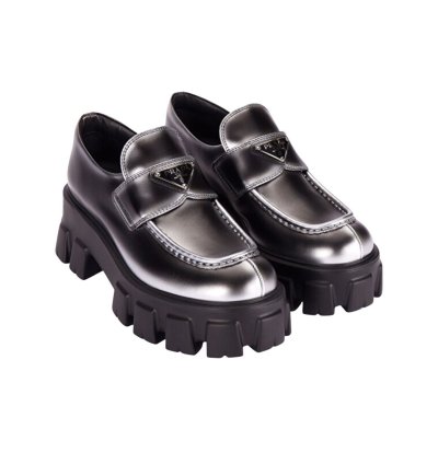 Prada Logo Monolith Leather Loafers