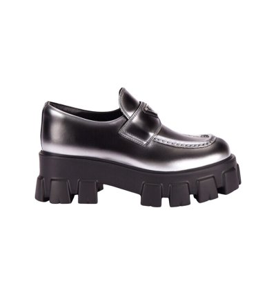 Prada Logo Monolith Leather Loafers