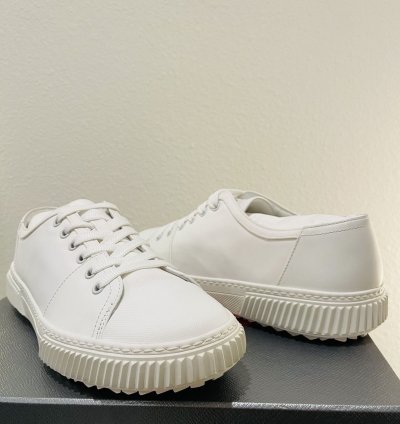 Prada Low Top Canvas And Leather Sneakers