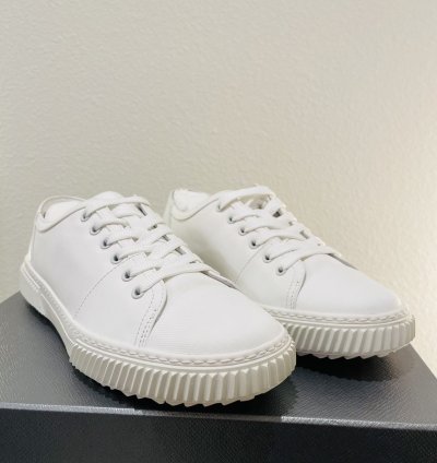 Prada Low Top Canvas And Leather Sneakers