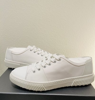 Prada Low Top Canvas And Leather Sneakers