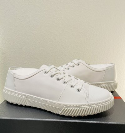 Prada Low Top Canvas And Leather Sneakers