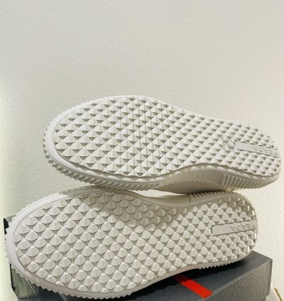 Prada Low Top Canvas And Leather Sneakers
