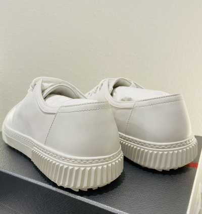Prada Low Top Canvas And Leather Sneakers