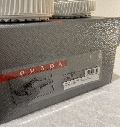 Prada Low Top Canvas And Leather Sneakers