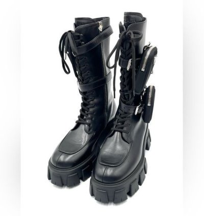 Prada Lug-sole Leather Combat Boots