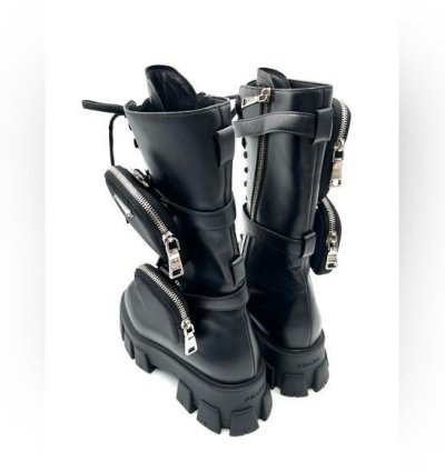 Prada Lug-sole Leather Combat Boots