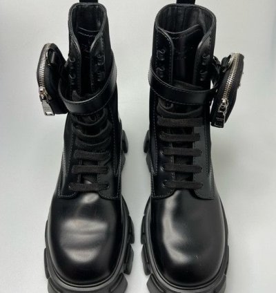 Prada Lug-sole Leather Combat Boots Black