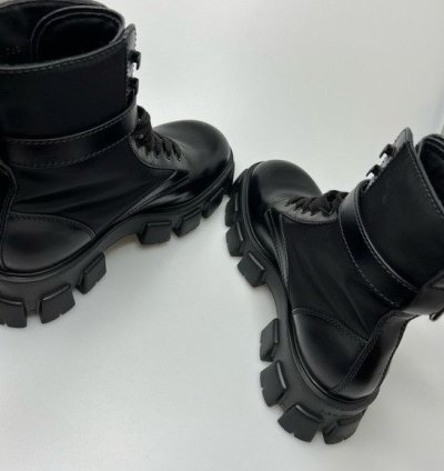 Prada Lug-sole Leather Combat Boots Black