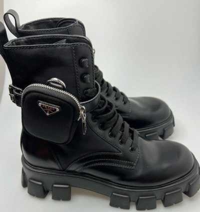 Prada Lug-sole Leather Combat Boots Black
