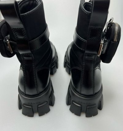 Prada Lug-sole Leather Combat Boots Black