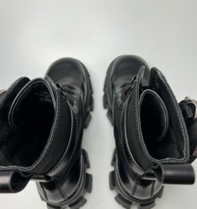 Prada Lug-sole Leather Combat Boots Black