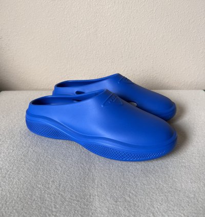 Prada Mellow Rubber Slip Ons In Blue