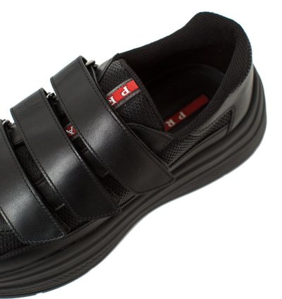 Prada Men America Cup Leather Strapped Sneakers Black