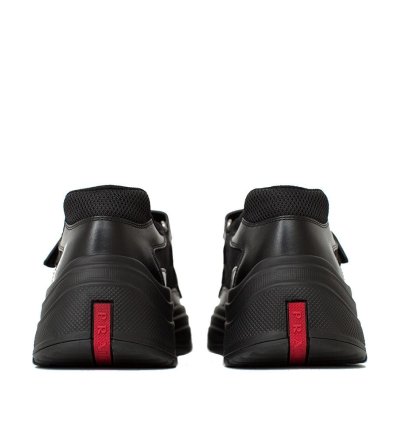Prada Men America Cup Leather Strapped Sneakers Black