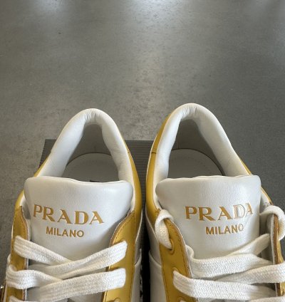 Prada Men Downtown Leather Low Top Sneaker Sun Size 10 Uk