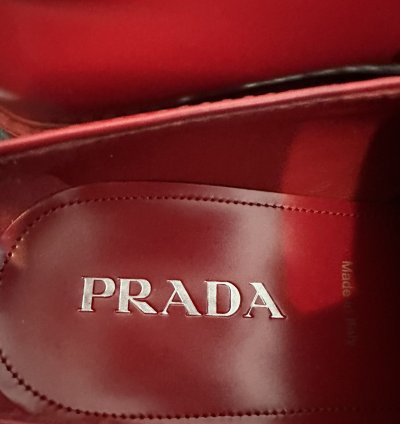 Prada Men Triangle Loafers In Red