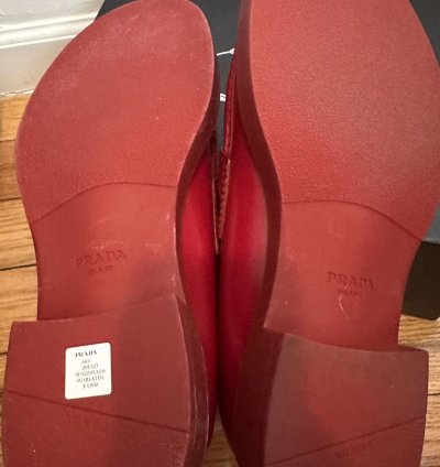 Prada Men Triangle Loafers In Red