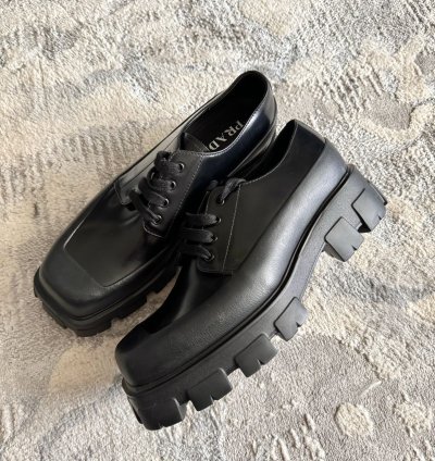 Prada Mens Leather Monolith Spazzolato Lace-up Derby