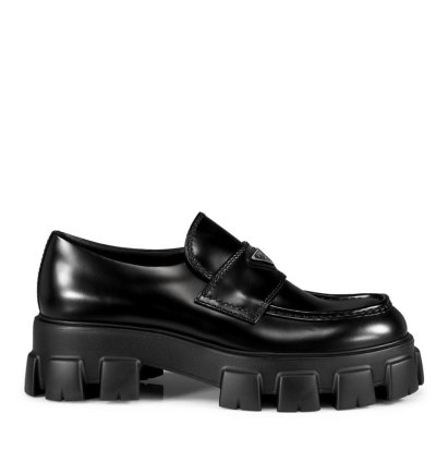Prada Mens Monolith Brushed Leather Loafers