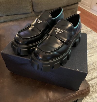 Prada Mens Monolith Brushed Leather Loafers