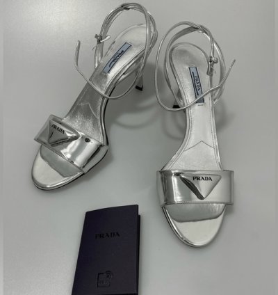 Prada Metallic Leather Logo Sandals Women Eu 39 Us 9 1050