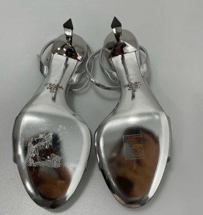 Prada Metallic Leather Logo Sandals Women Eu 39 Us 9 1050