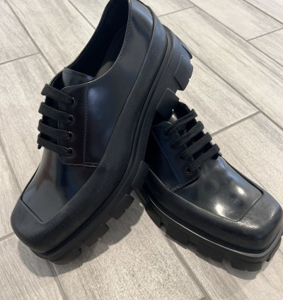 Prada Monolith Black Derby Leather Rubber Cap Toe Sz 11