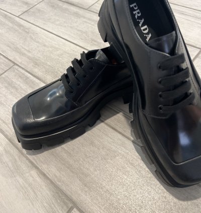 Prada Monolith Black Derby Leather Rubber Cap Toe Sz 11