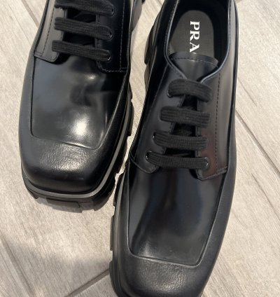 Prada Monolith Black Derby Leather Rubber Cap Toe Sz 11