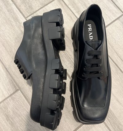 Prada Monolith Black Derby Leather Rubber Cap Toe Sz 11