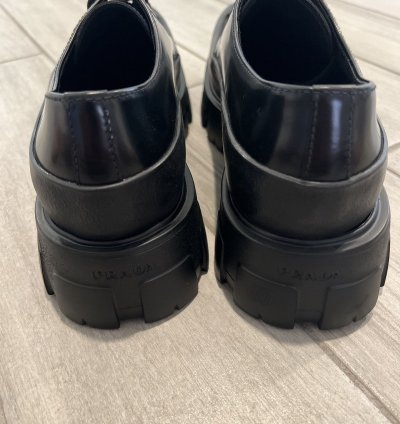 Prada Monolith Black Derby Leather Rubber Cap Toe Sz 11