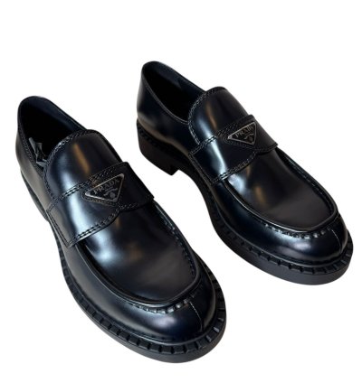 Prada Monolith Black Leather Loafers Size 43 Eu 9 Us