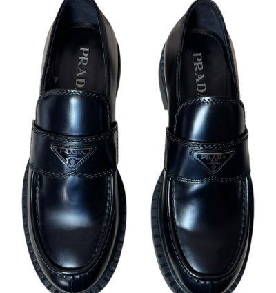 Prada Monolith Black Leather Loafers Size 43 Eu 9 Us