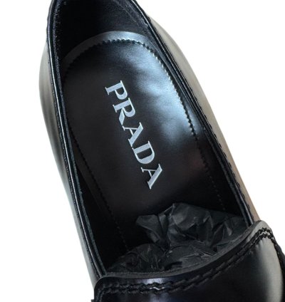 Prada Monolith Black Leather Loafers Size 43 Eu 9 Us