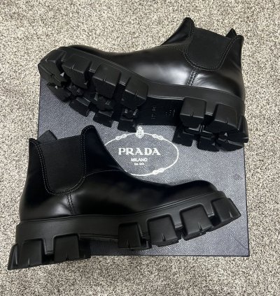 Prada Monolith Brushed Leather Chelsea Boots