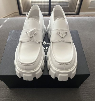 Prada Monolith Brushed Leather Loafers