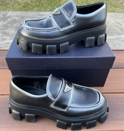 Prada Monolith Brushed Leather Loafers Size 8