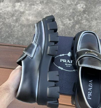 Prada Monolith Brushed Leather Loafers Size 8